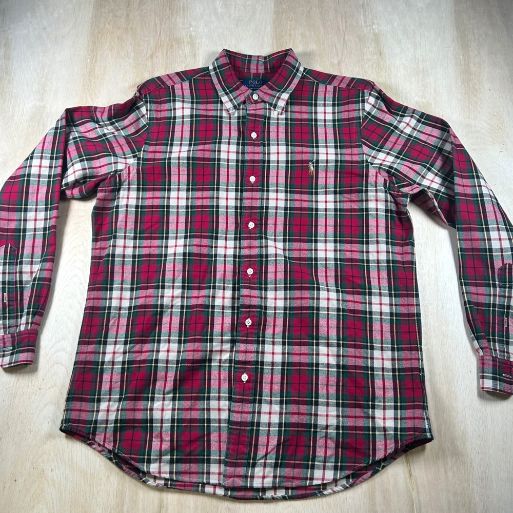 Polo Ralph Lauren Mens Large Classic Fit Plaid Button Down Shirt Red Green Pony